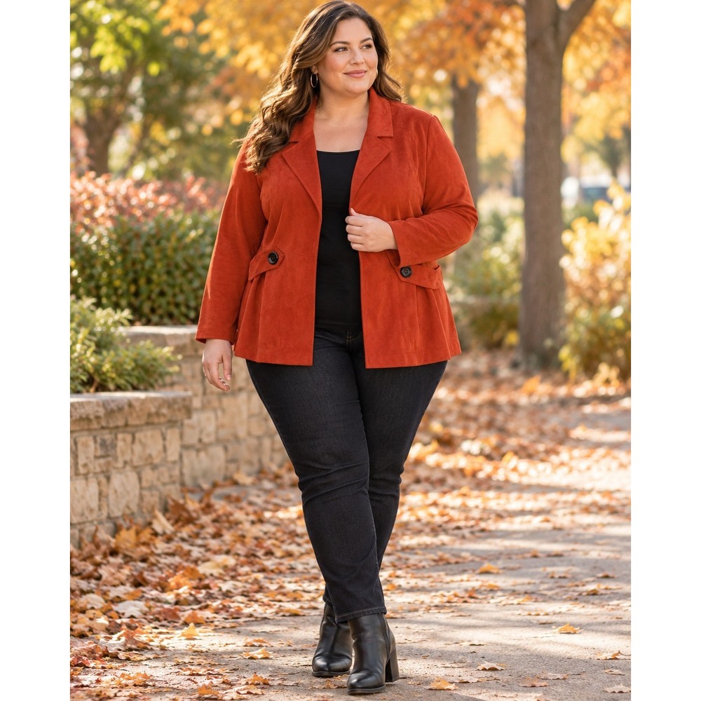 R&K Originals 26W Rust Orange Blazer Jacket Plus Size Faux Belt Detail